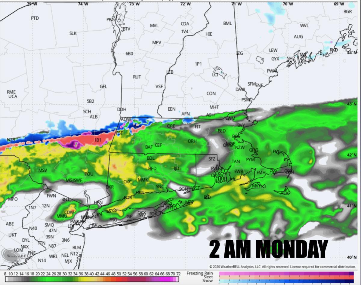 RAIN CHANGING TO SOME SNOW ACROSS MASSACHUSETTS ON MONDAY AM. A NARROW BAND OF 1-3" OF SNOW MONDAY EVE-TUESDAY AM RAIN CHANGING TO SOME SNOW ACROSS MASSACHUSETTS ON MONDAY AM. A NARROW BAND OF 1-3" OF SNOW MONDAY EVE-TUESDAY AM