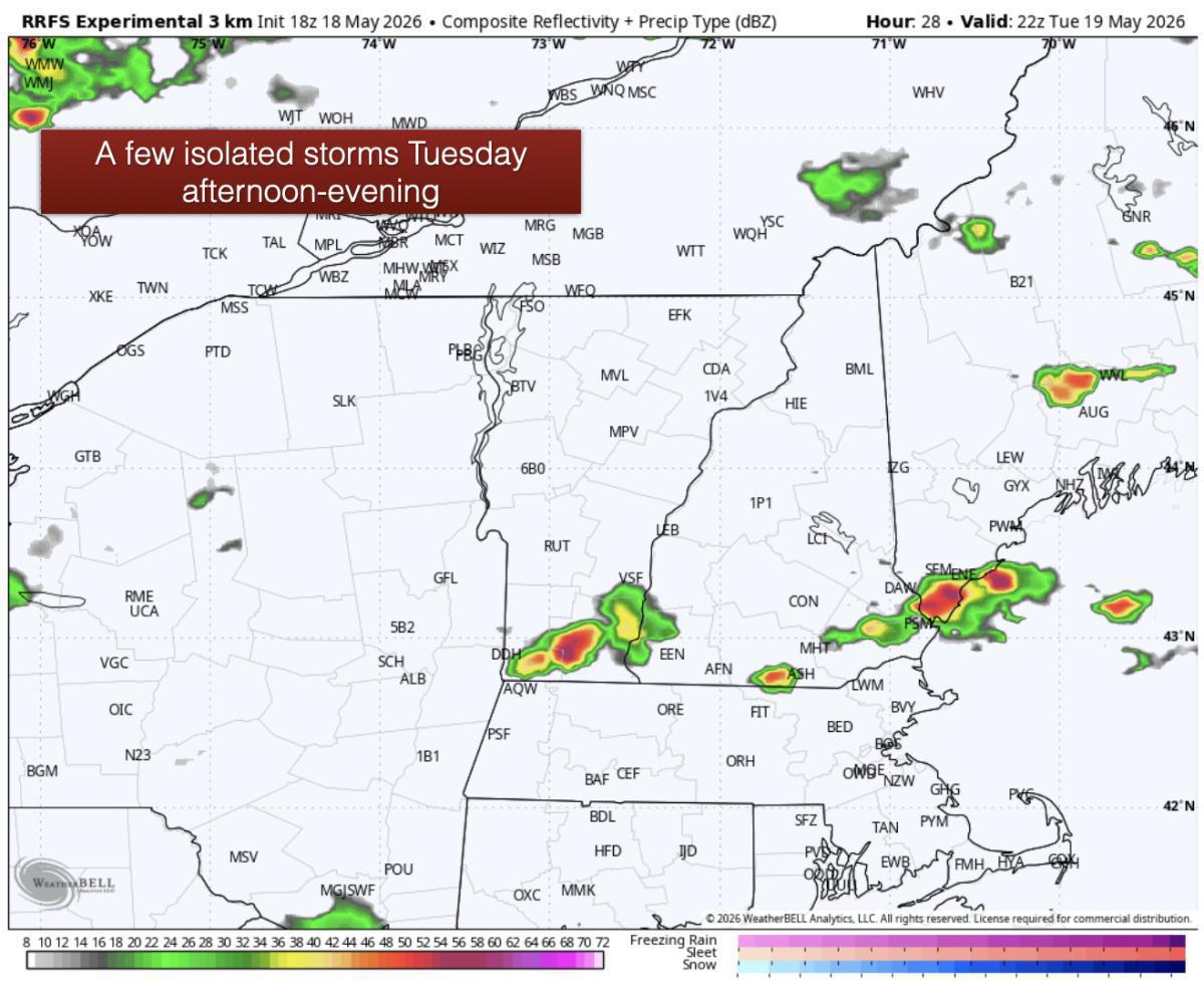 RECORD BREAKING HEAT FOR TUESDAY AND WEDNESDAY WITH ISOLATED STORMS. COLD FRONT WEDNESDAY WILL BRING A LINE OF STORMS 