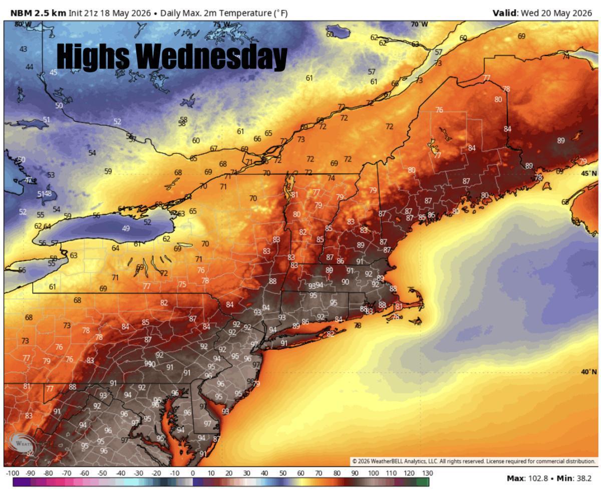 RECORD BREAKING HEAT FOR TUESDAY AND WEDNESDAY WITH ISOLATED STORMS. COLD FRONT WEDNESDAY WILL BRING A LINE OF STORMS 