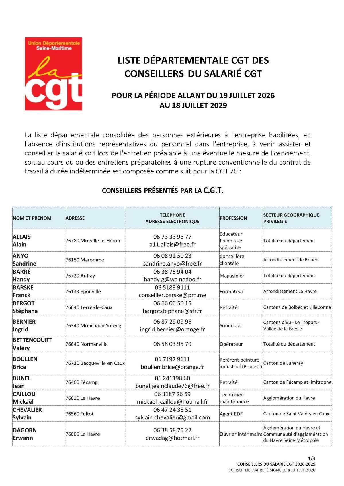 Liste des conseillers du salarié CGT en Seine-Maritime