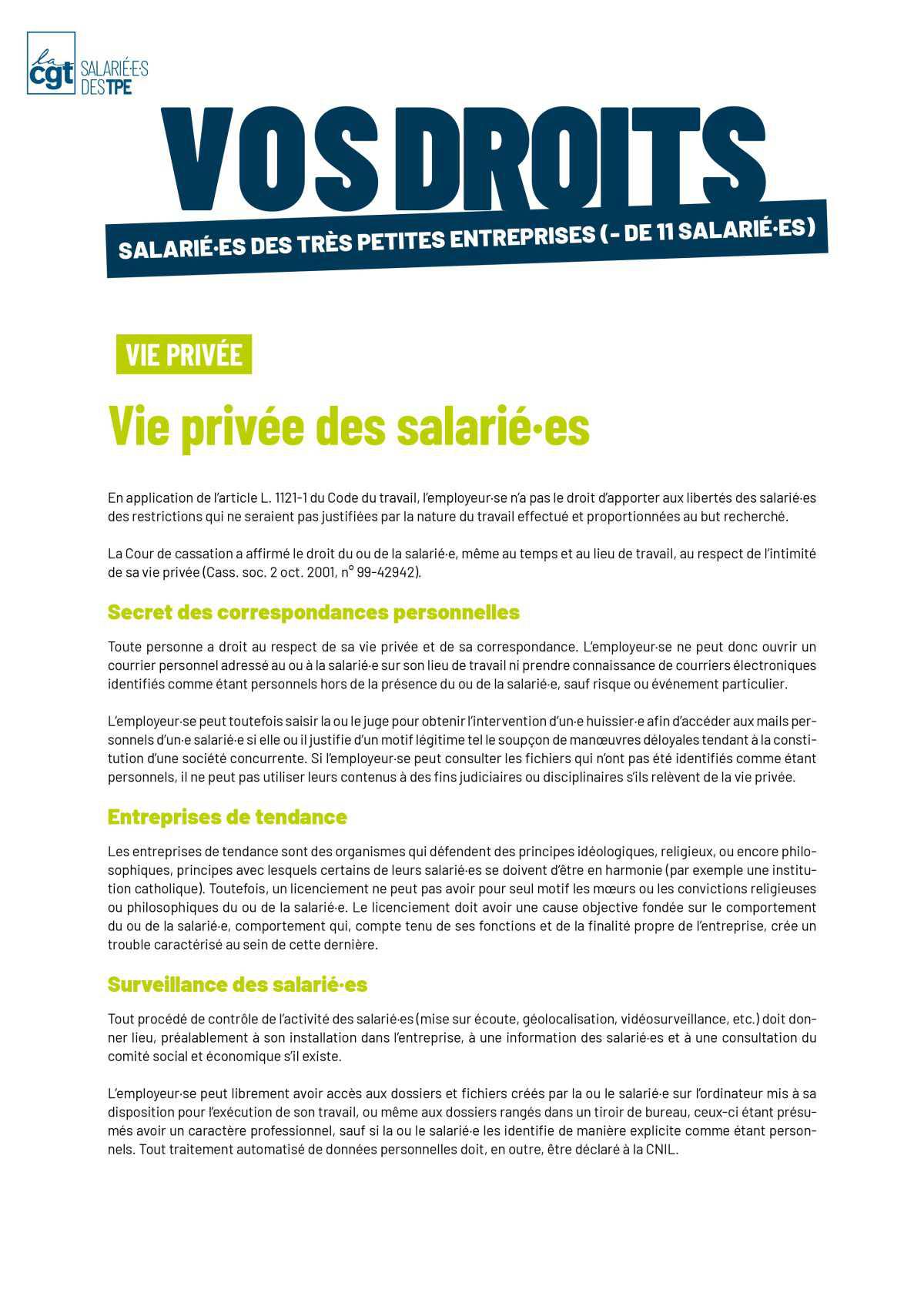 Vie privée des salariés