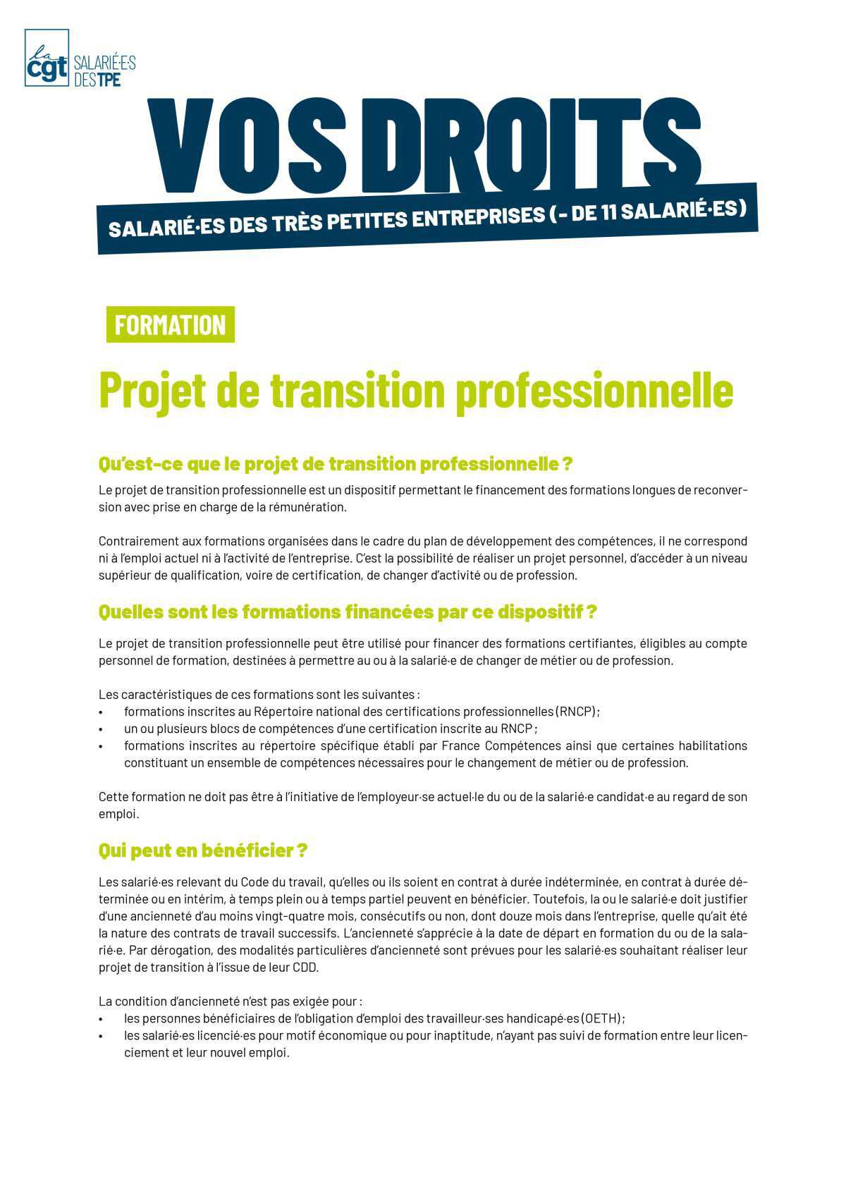 Projet de transition professionnelle