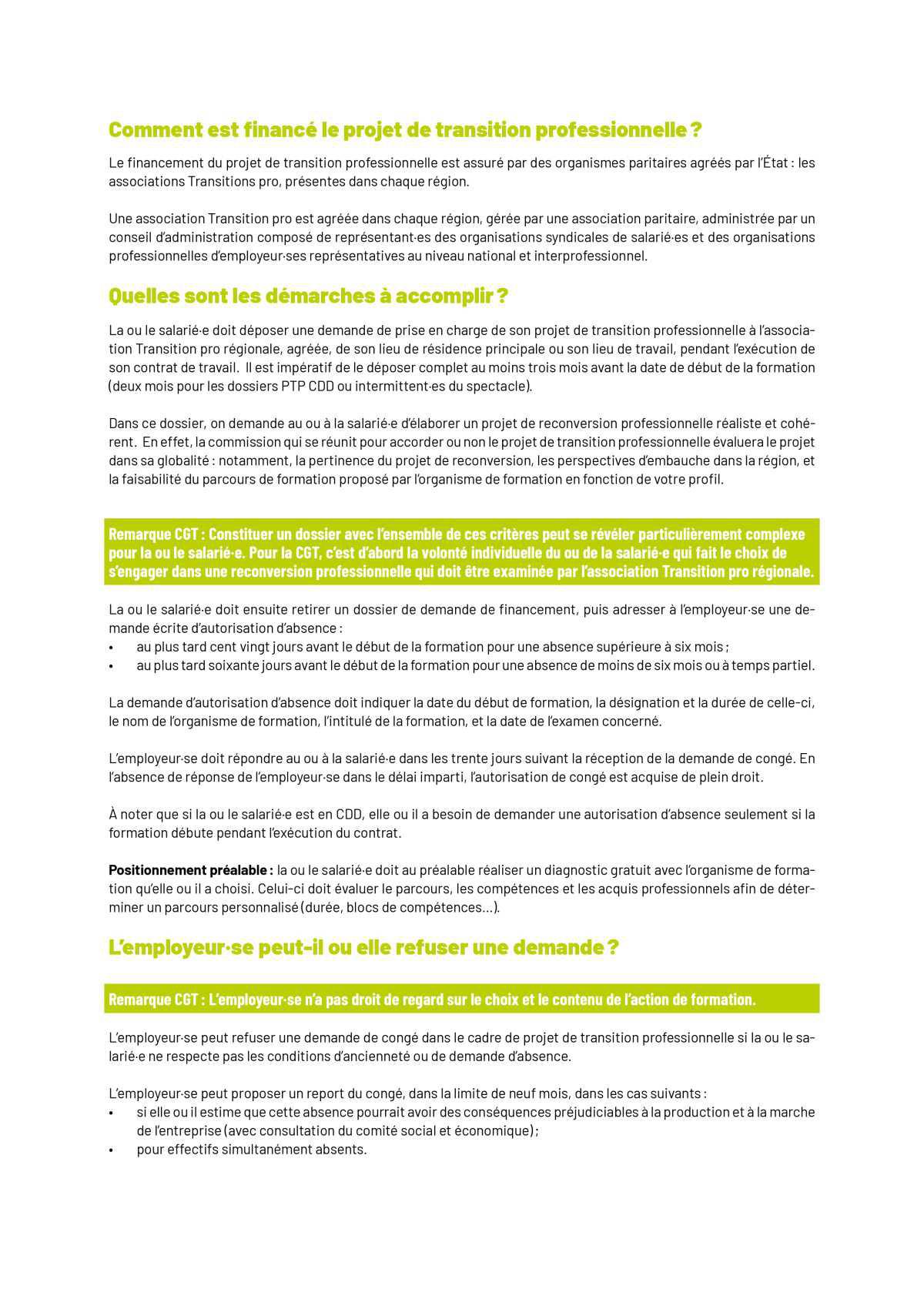 Projet de transition professionnelle