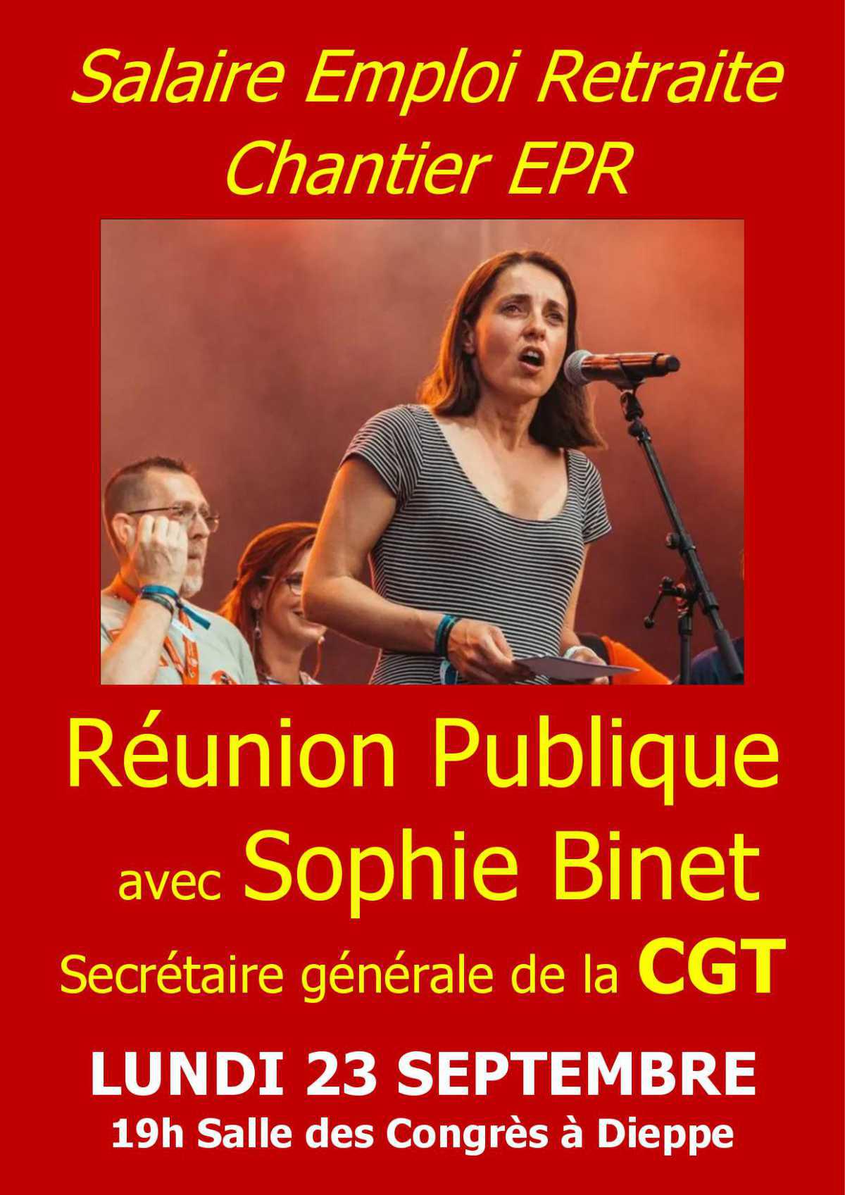 23 Sept - Réunion Publique avec Sophie Binet - 19h Salle des Congrès Dieppe 