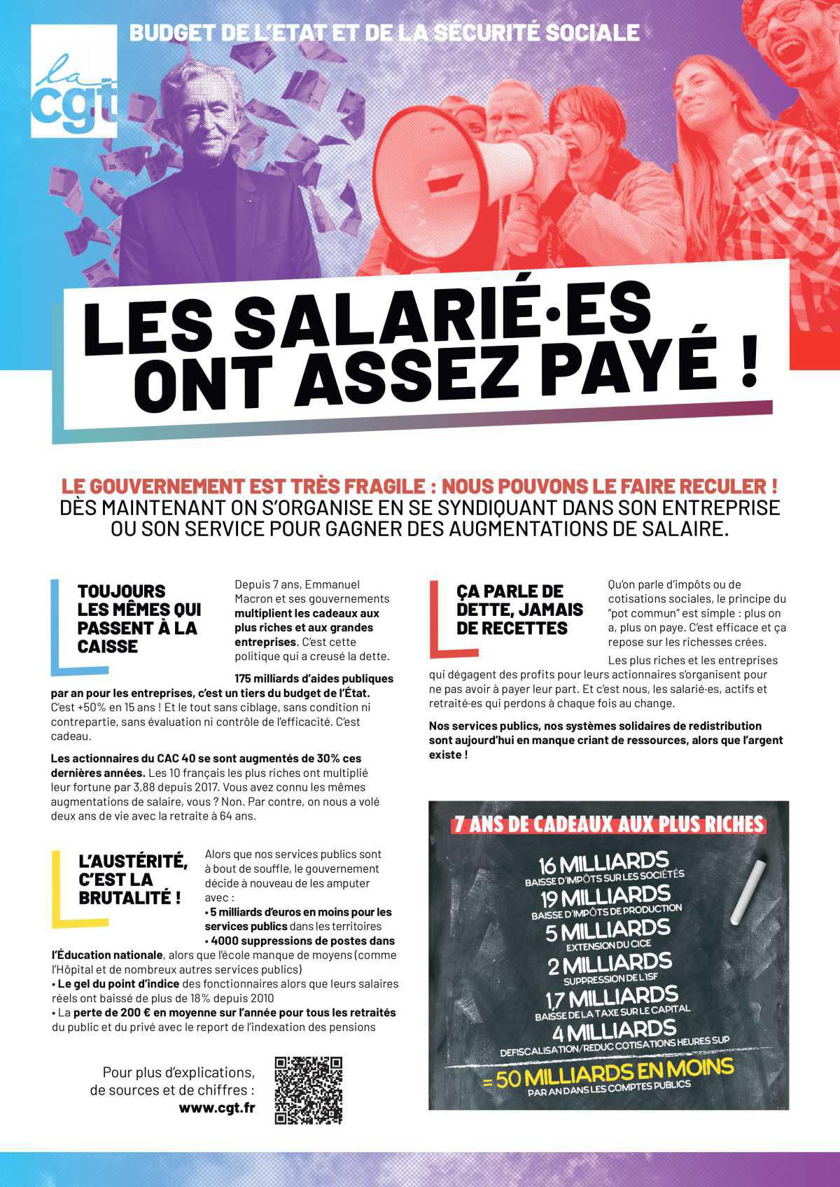 Budget 2025 : Les salarié.e.s et les retraité.e.s ont assez payé !