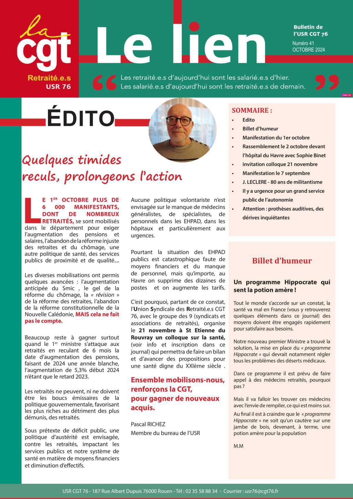 Le Lien N°41 - Le journal des Retraité.e.s CGT - Oct. 2024