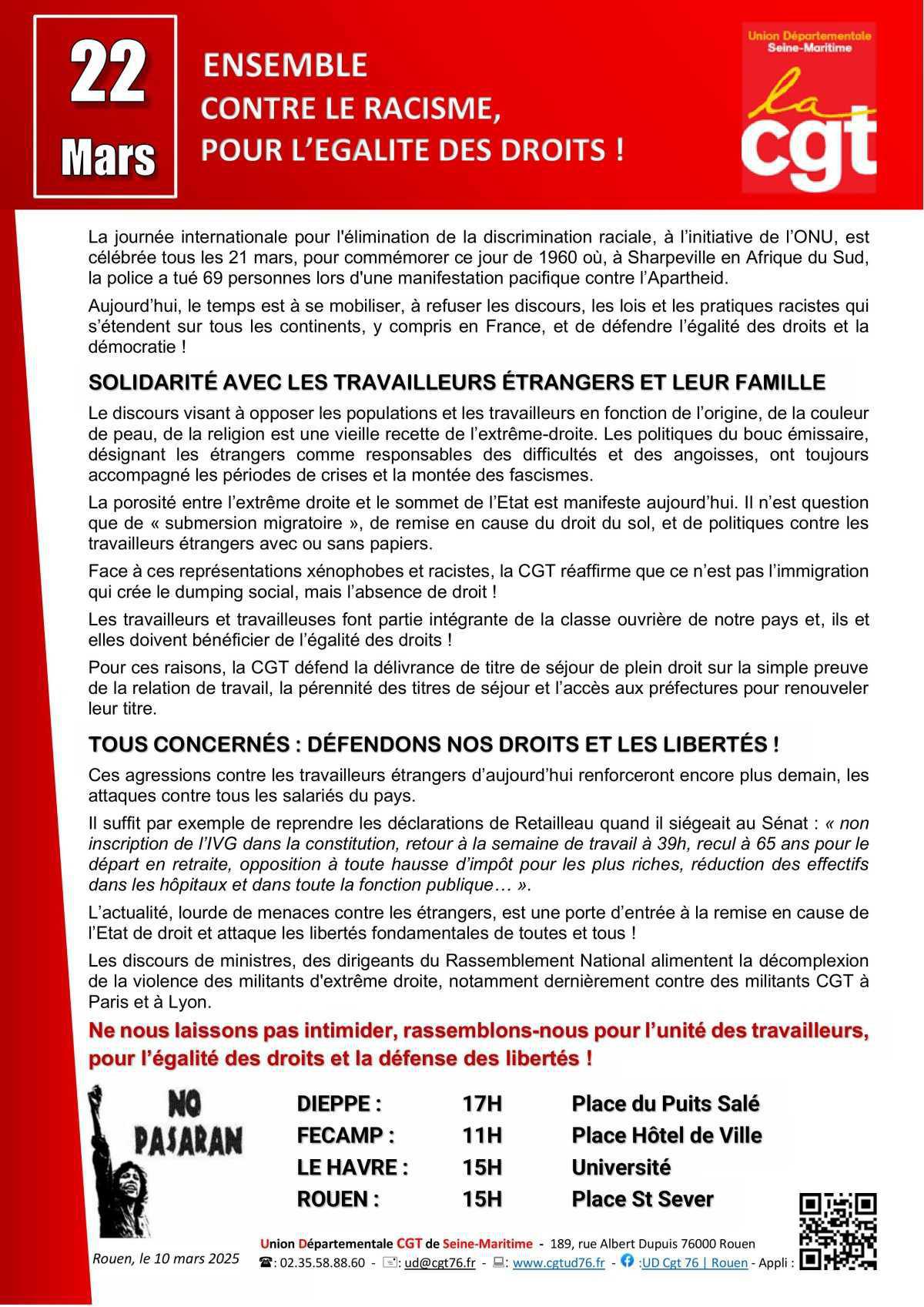 22 Mars - Agissons contre le racisme et contre le fascisme