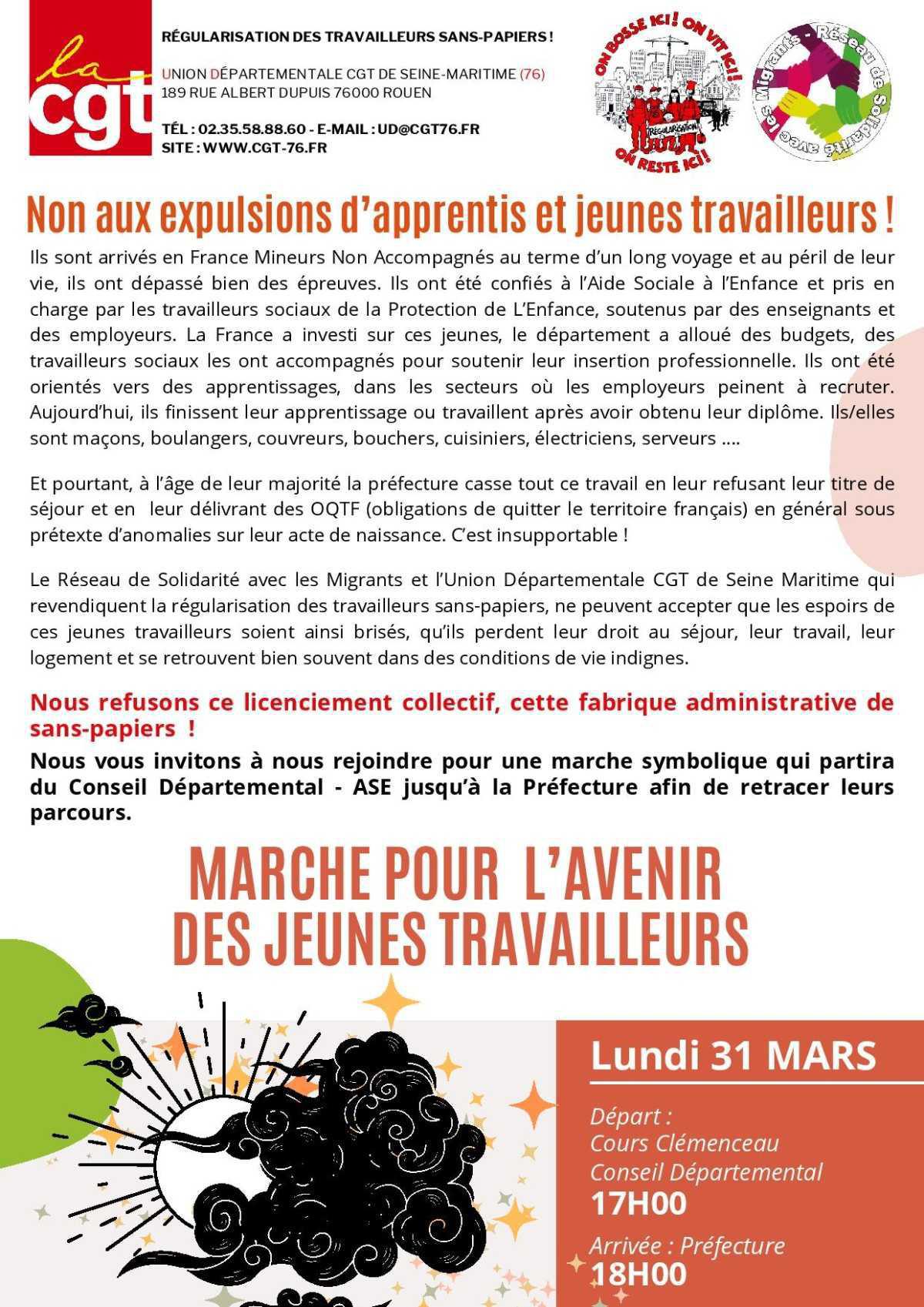 31 Mars: Manifestation pour la régularisation des Apprentis et Jeunes Travailleurs sans papier !
