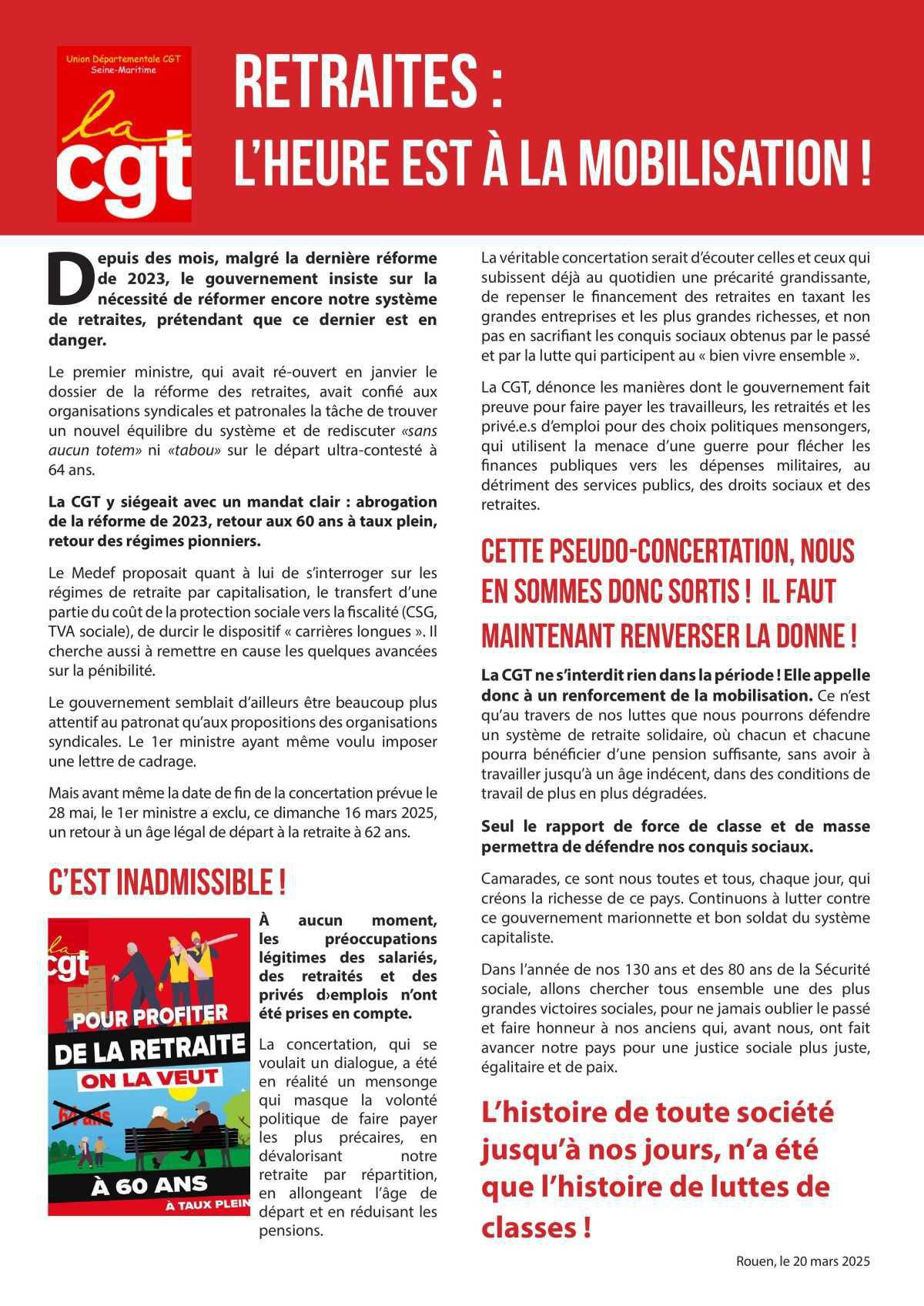 RETRAITES : L'HEURE EST A LA MOBILISATION ! RETRAITES : L'HEURE EST A LA MOBILISATION !