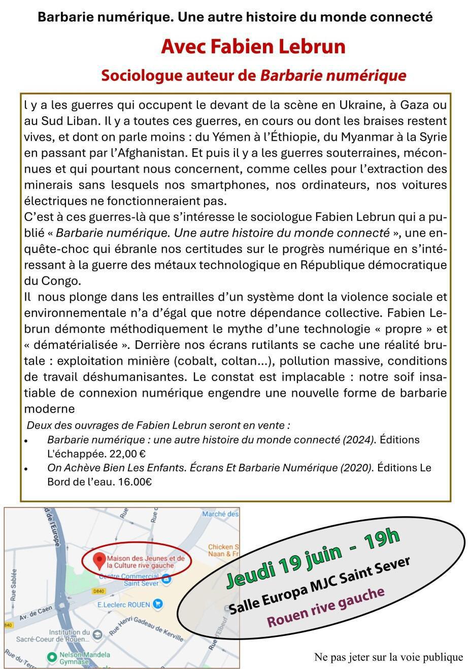 19 Juin - Soirée débat: "la barbarie numérique" - livre de Fabien Lebrun