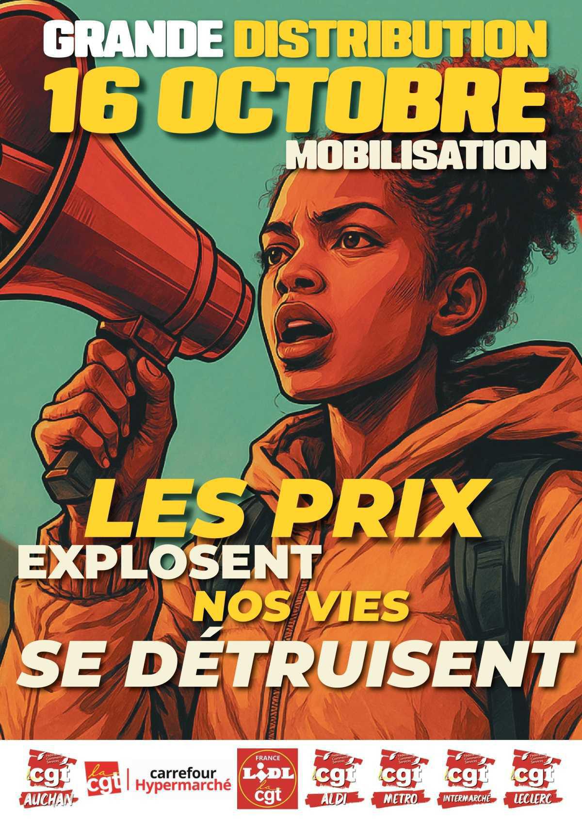 16 Oct, Ensemble contre l'inflation exercée par la grande distribution et contre la discrimination syndicale !