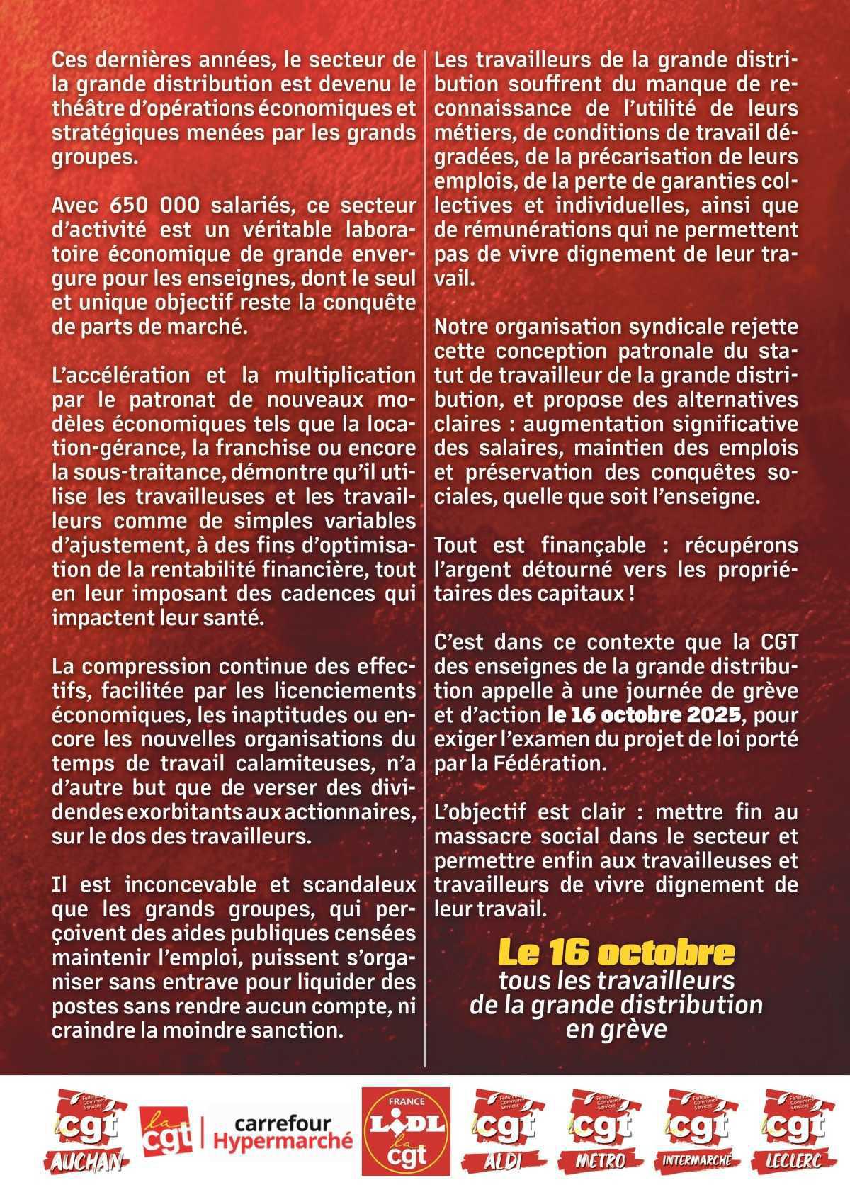 16 Oct, Ensemble contre l'inflation exercée par la grande distribution et contre la discrimination syndicale !