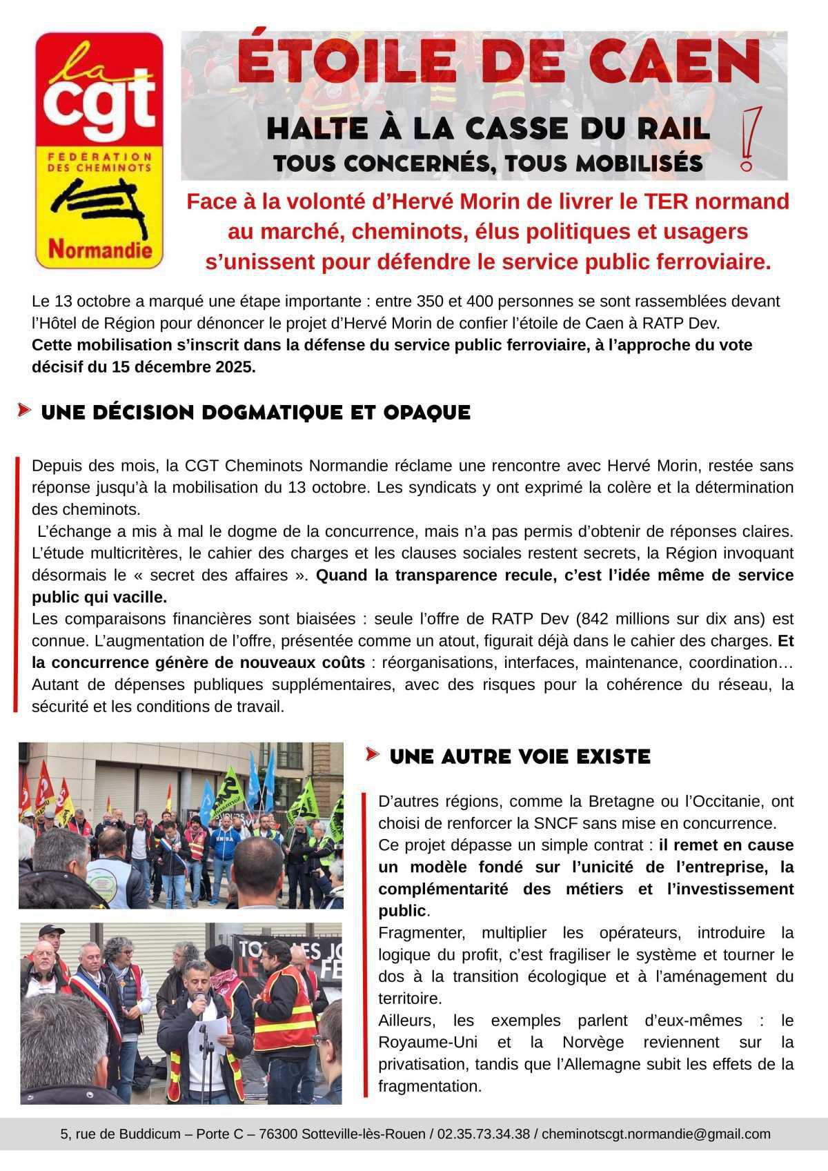 15 Déc, Manifestation contre la concurrence ferroviaire en Normandie !