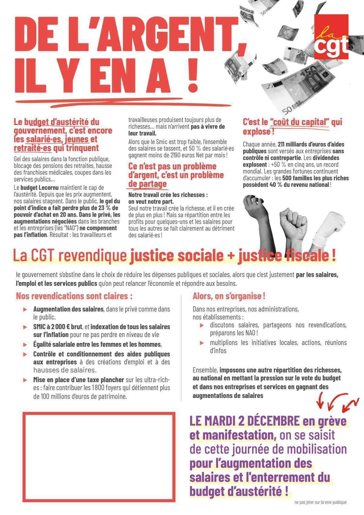 2 Déc: Refusons ce budget de casse et de classe ! Grèves et Manifestations !