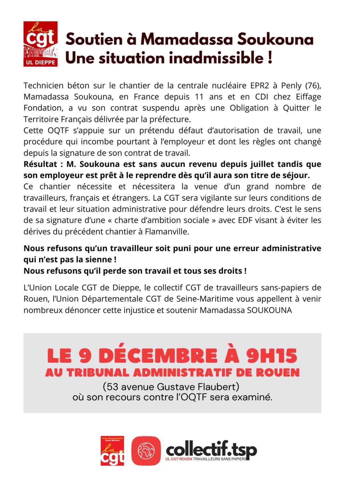 VICTOIRE ! La mobilisation a payé ! Mamadassa, salarié de l'EPR Penly, va être régularisé ! VICTOIRE ! La mobilisation a payé ! Mamadassa, salarié de l'EPR Penly, va être régularisé !
