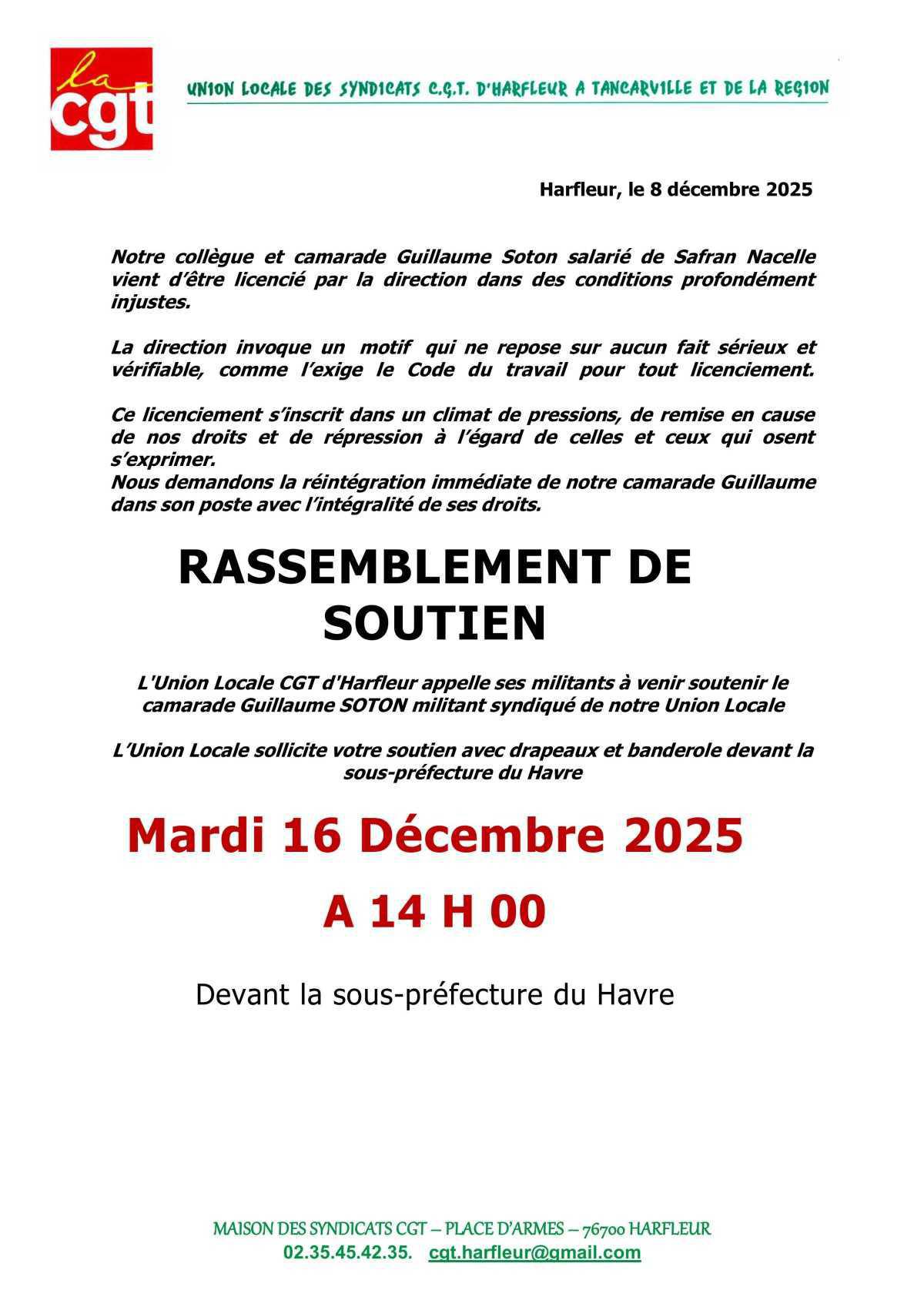 16 Déc: Soutien à Guillaume, victime de discrimination syndicale et licencié ! 16 Déc: Soutien à Guillaume, victime de discrimination syndicale et licencié !