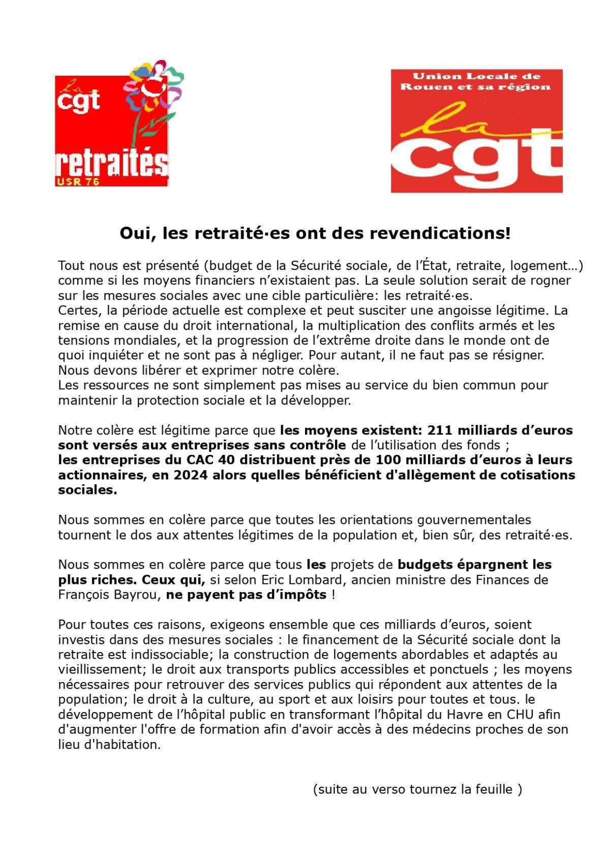 2 Avril: Mobilisation des Retraités: agissons pour nos Droits ! 