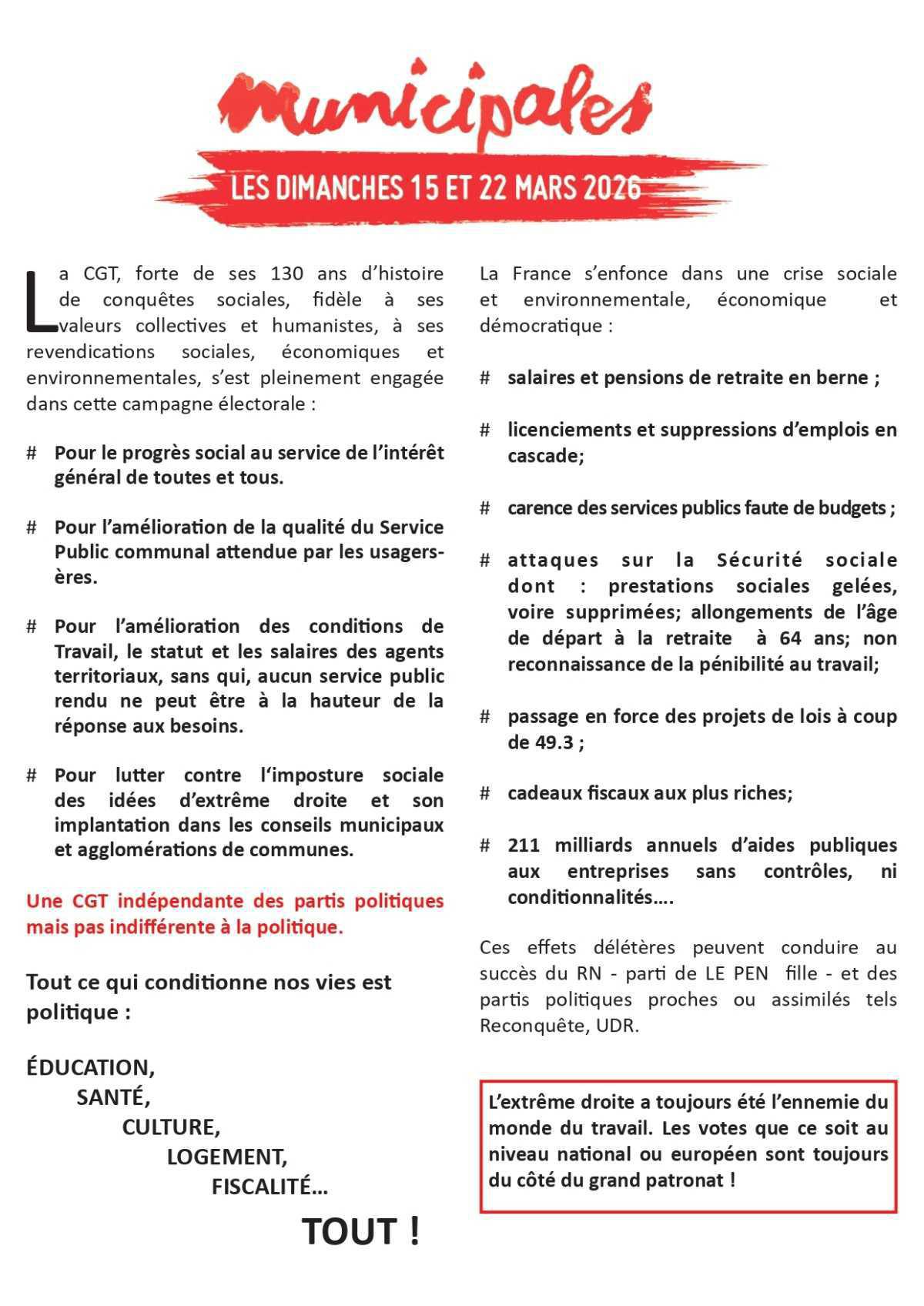 15 & 22 mars: Municipales => Pas une Voix pour l'Extrême Droite !