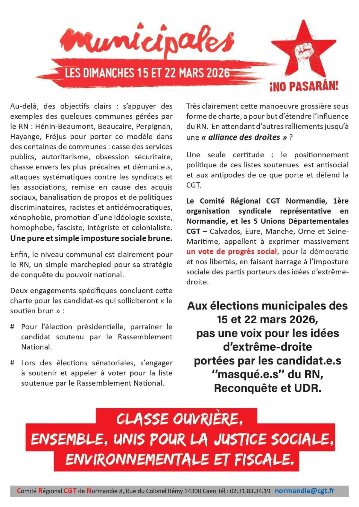 15 & 22 mars: Municipales => Pas une Voix pour l'Extrême Droite !
