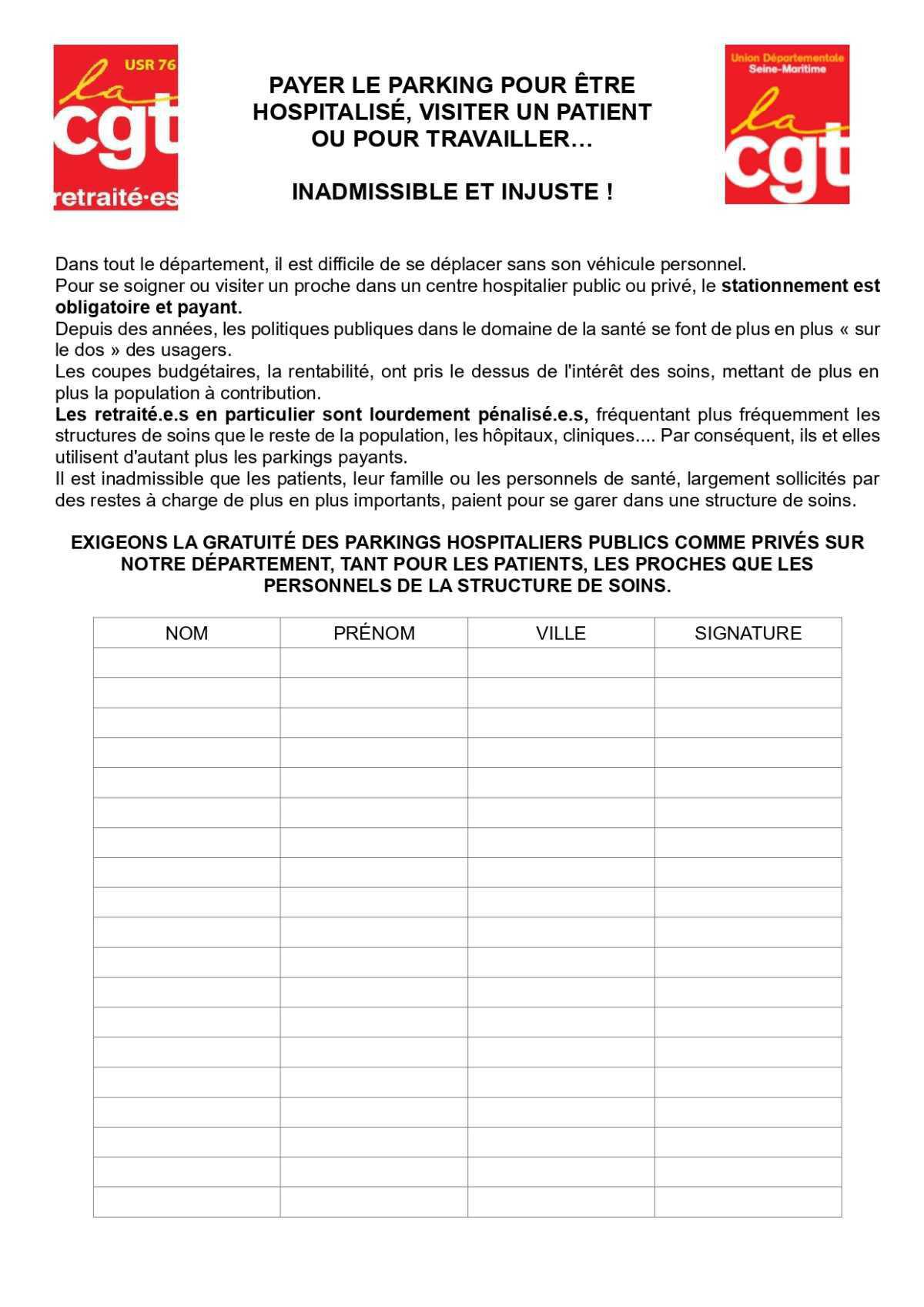 Pétition pour exiger la gratuite totale des parkings des hôpitaux et cliniques