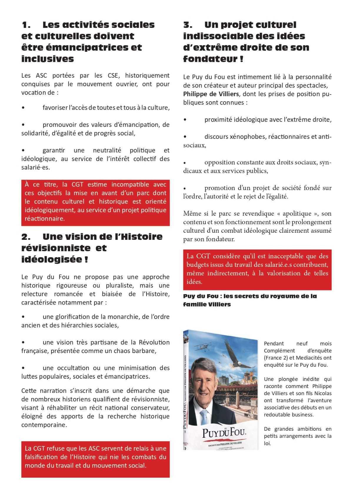 Pourquoi la CGT refuse de mettre en avant "le Puy du Fou" dans les Activités Sociales et Culturelles ? Pourquoi la CGT refuse de mettre en avant "le Puy du Fou" dans les Activités Sociales et Culturelles ?