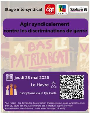 28 Mai: Journée d'étude Intersyndicale "agir contre les discriminations de genre" - Le Havre 28 Mai: Journée d'étude Intersyndicale "agir contre les discriminations de genre" - Le Havre