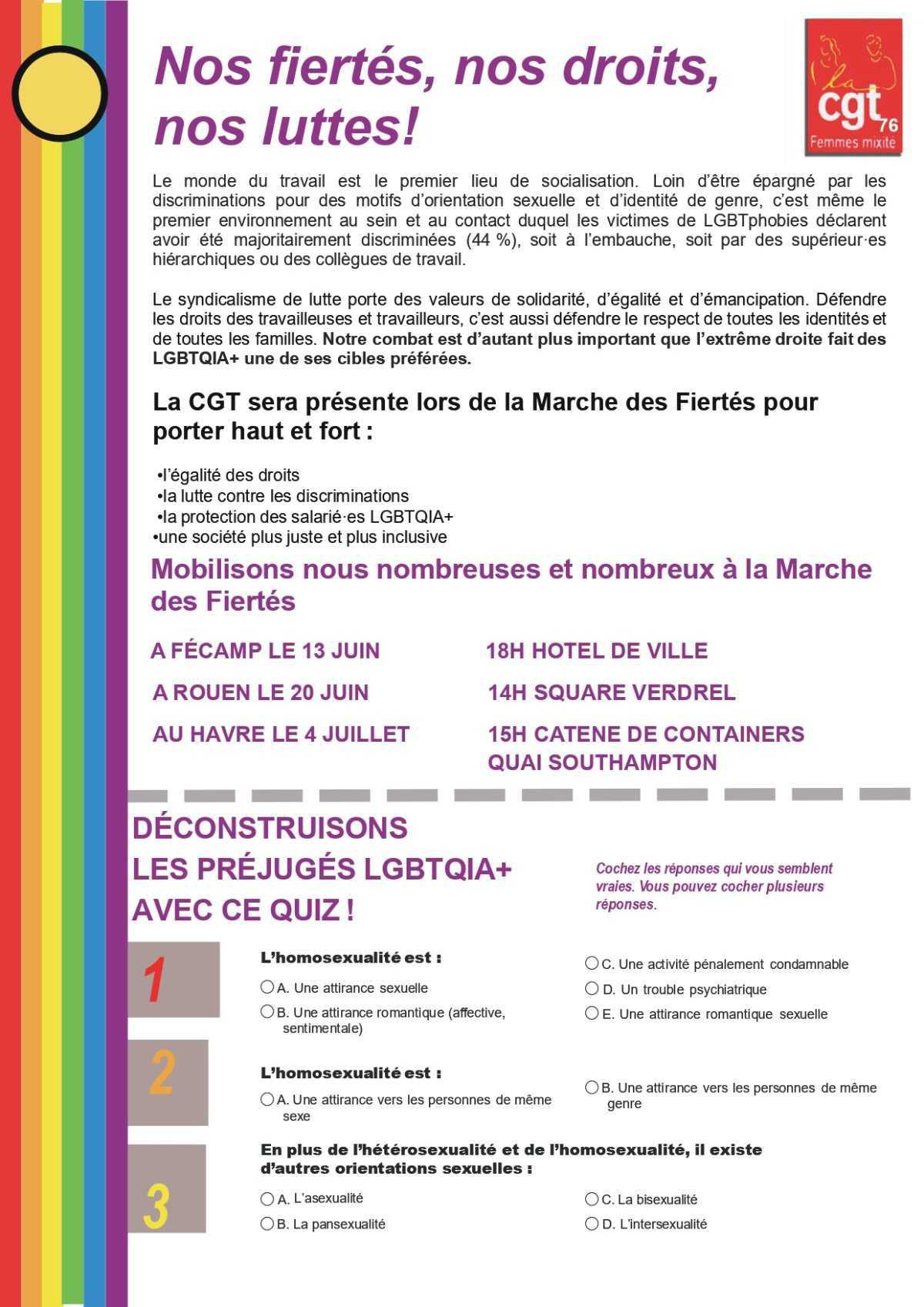 Nos fiertés, nos droits, nos luttes ! 13 & 20 juin + 4 juillet: Marche des fiertés en 76 !