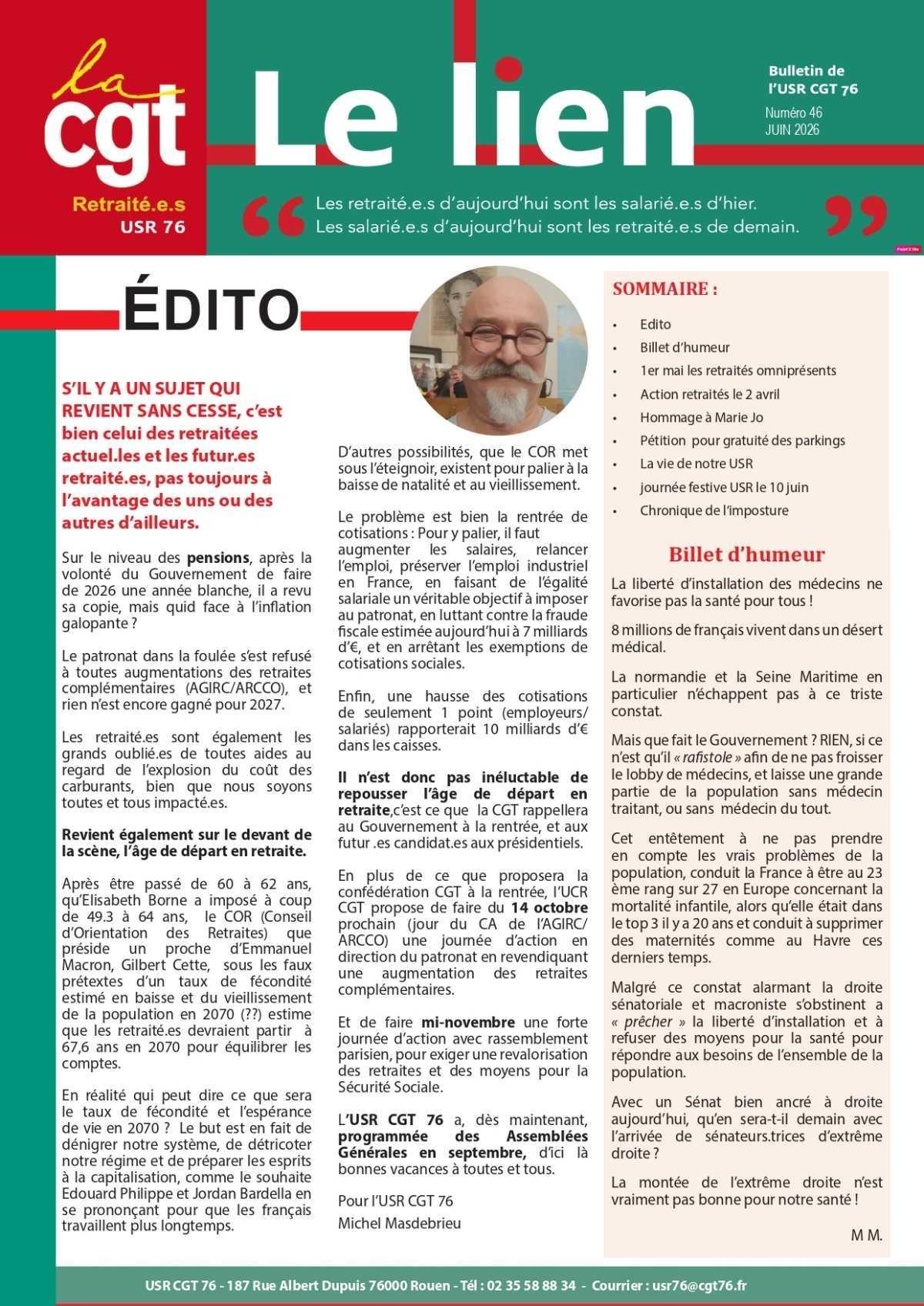 Le Lien N°47 - Le journal des Retraité.e.s CGT 76 - Juin 2026
