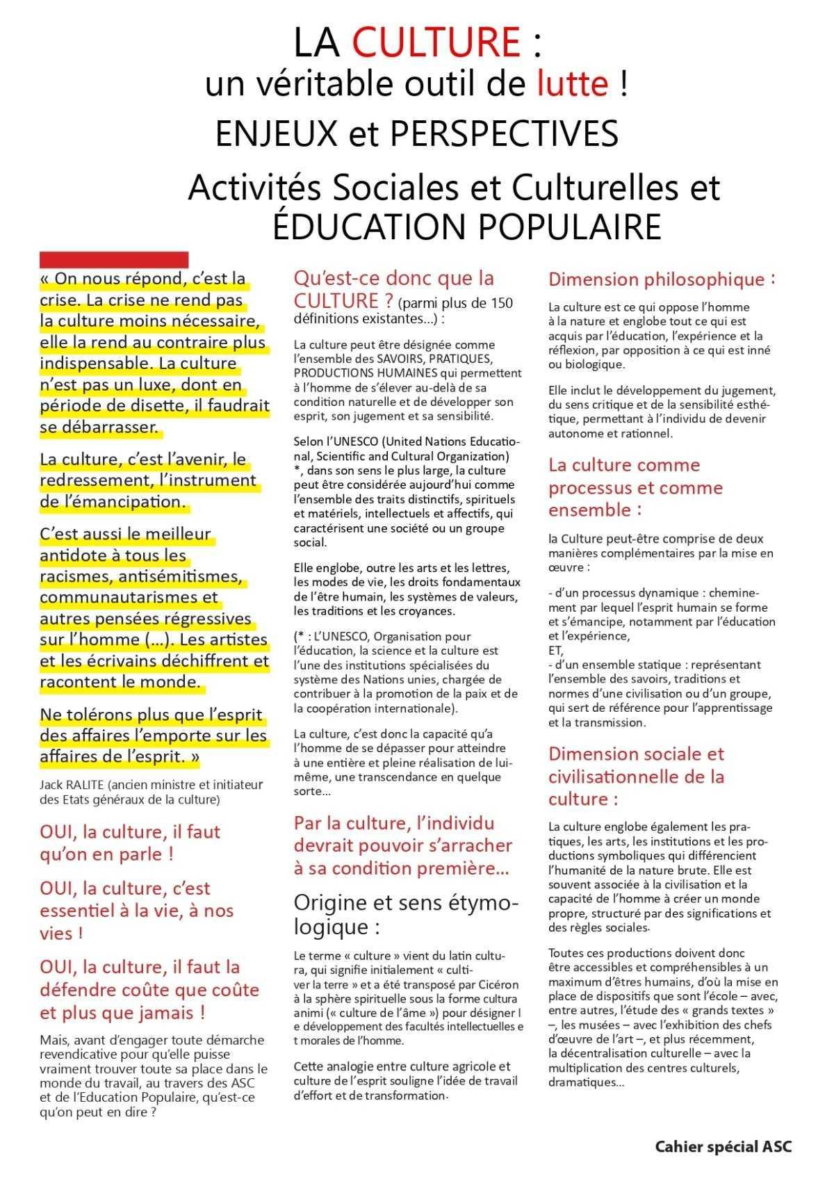Cahier Spécial Activité Sociales Culturelles Sportives et Education Populaire - Juin 2026