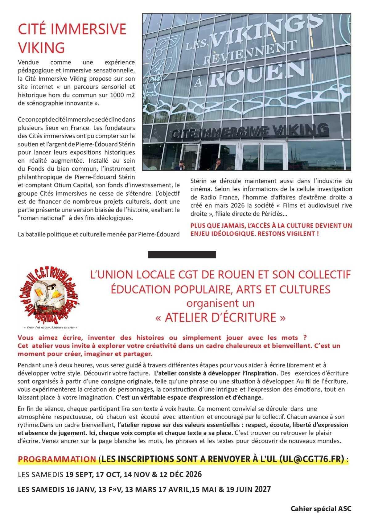 Cahier Spécial Activité Sociales Culturelles Sportives et Education Populaire - Juin 2026