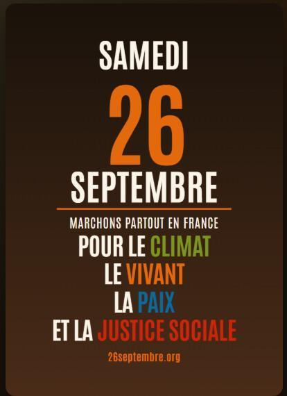 26 Septembre: Marchons pour l'urgence sociale et environnementale et la Paix !