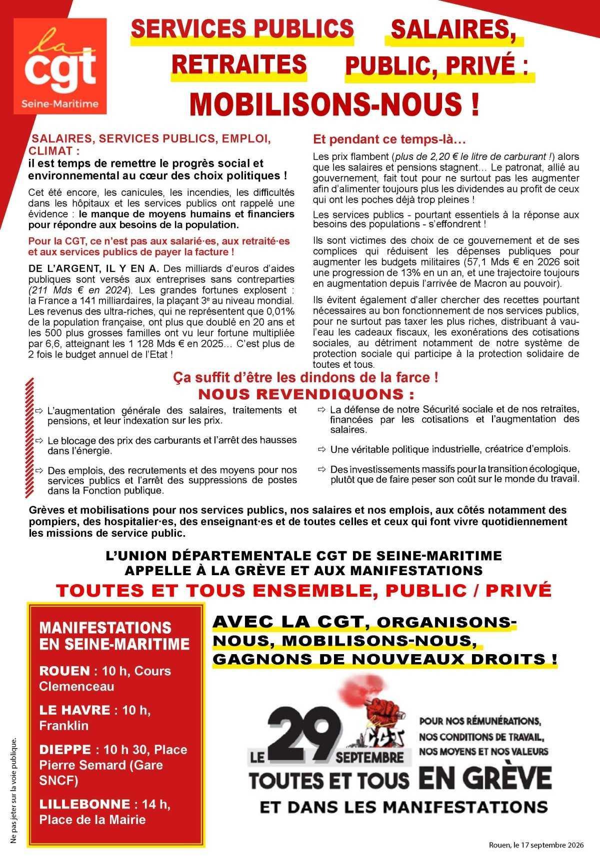 29 Septembre: Mobilisations Services Publics ! 29 Septembre: Mobilisations Services Publics !