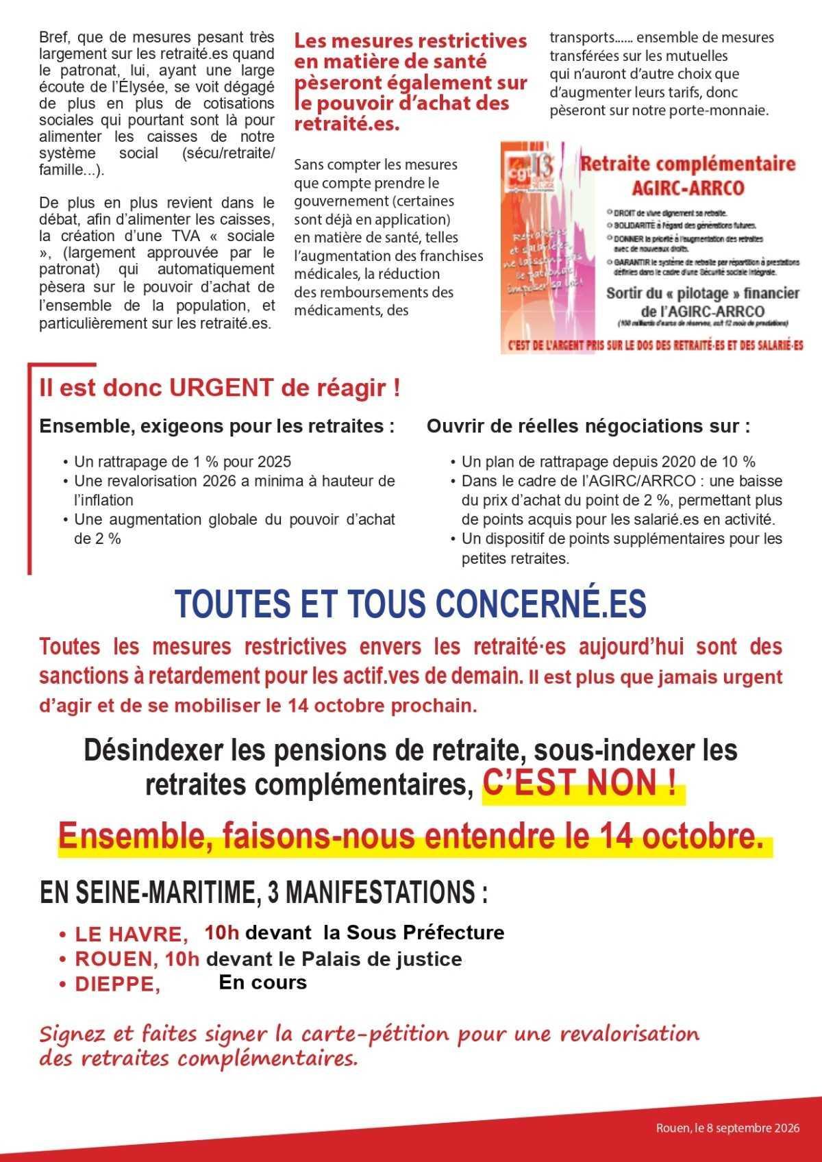 14 Octobre: Mobilisations pour les Retraites et complémentaires ! 14 Octobre: Mobilisations pour les Retraites et complémentaires !