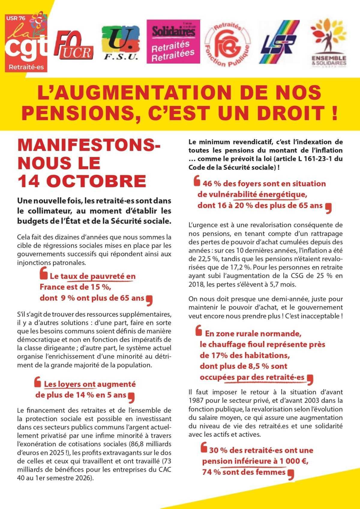 14 Octobre: Mobilisations pour les Retraites et complémentaires ! 14 Octobre: Mobilisations pour les Retraites et complémentaires !