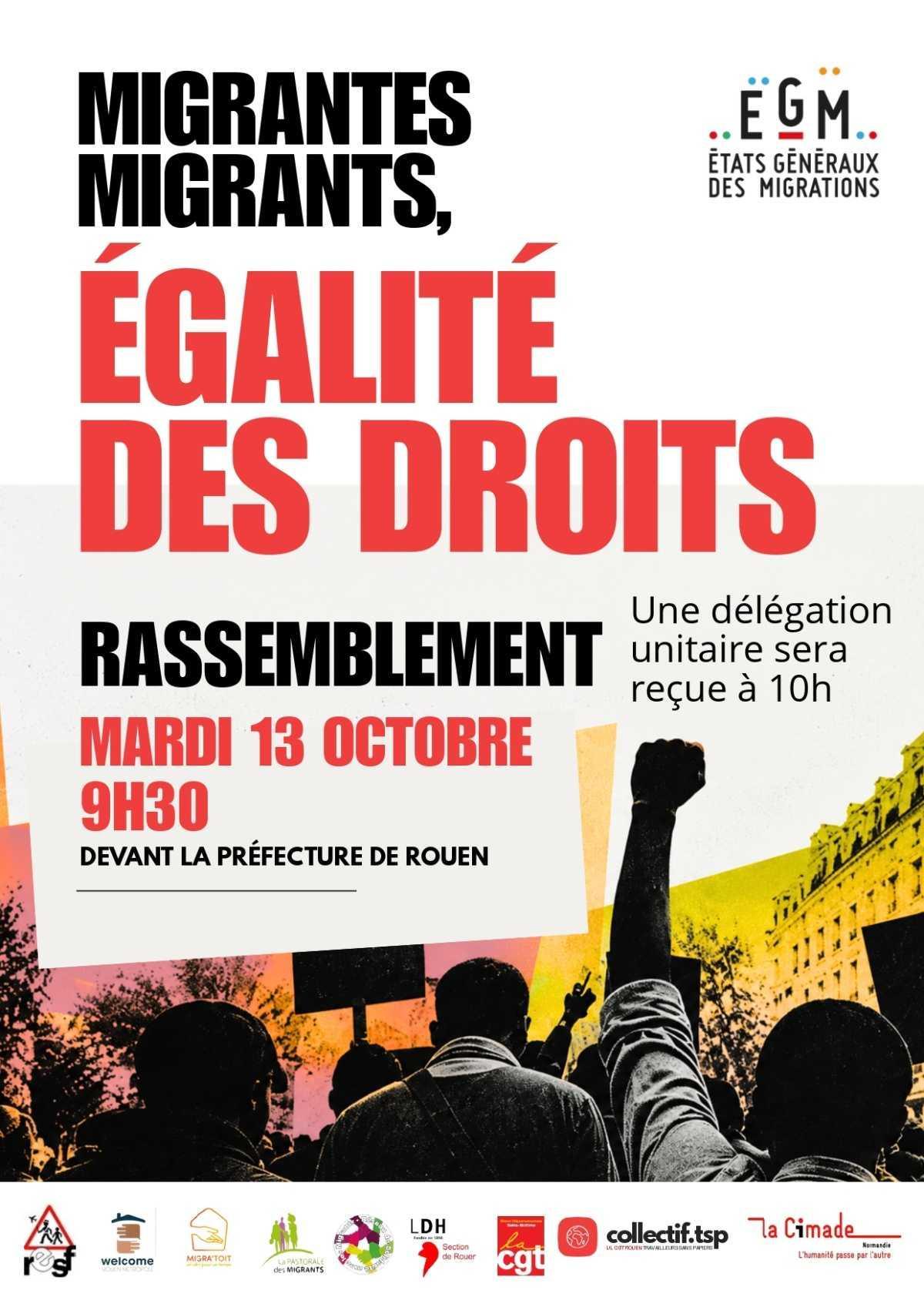 13 Oct: Rassemblement : MIGRANTES MIGRANTS, ÉGALITÉ DES DROITS