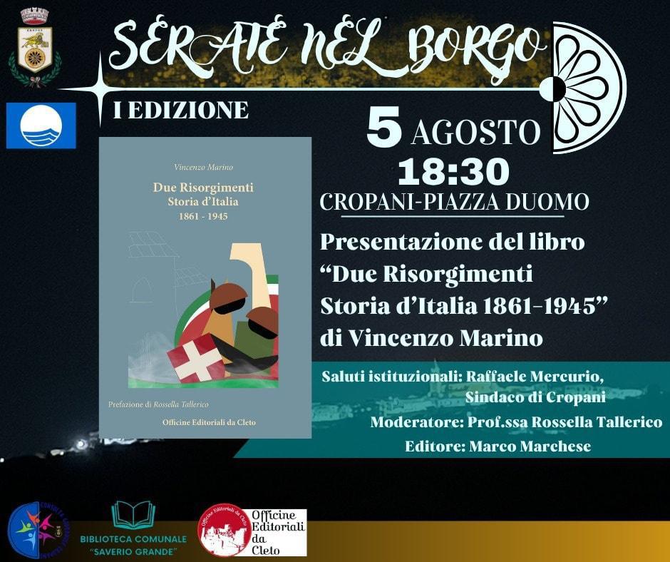 Presentazione libro "Due Risorgimenti, Storia d'Italia 1861-1945" di Vincenzo Marino (start h. 18.30)