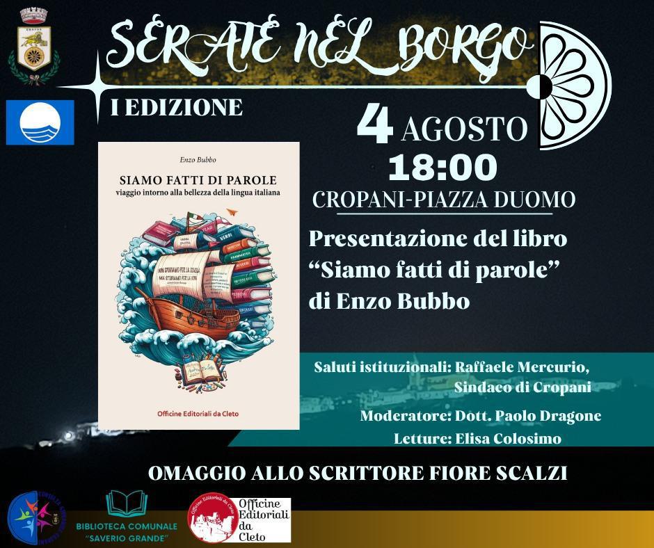 Presentazione libro "Siamo Fatti di parole" di Enzo Bubbo (start h. 18.00) 