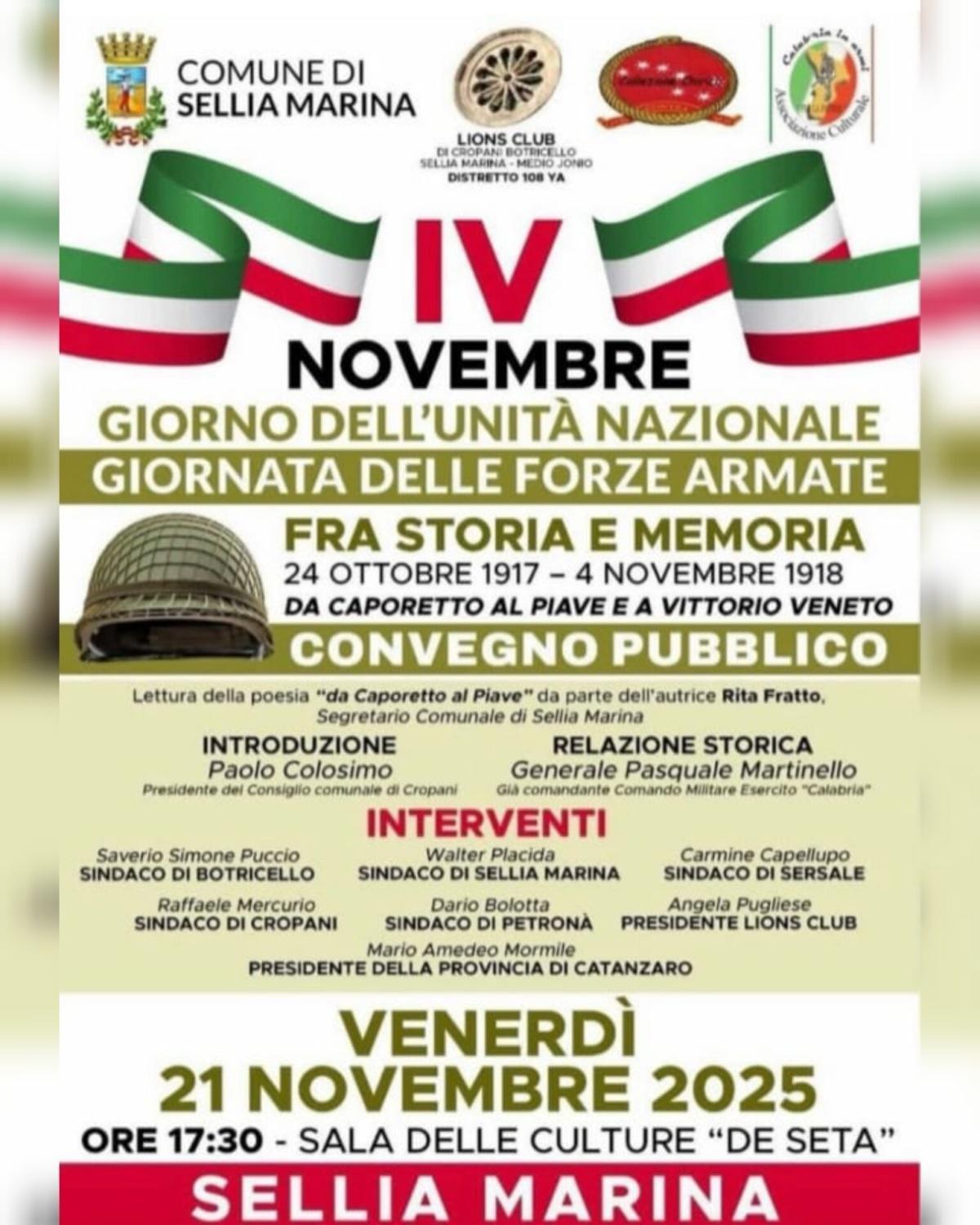 Convegno Pubblico "Fra Storia e Memoria 24 Ottobre 1917 - 4 Novembre 1918 da Caporetto al Piave e a Vittorio Veneto" (inizio ore 17.30) Convegno Pubblico "Fra Storia e Memoria 24 Ottobre 1917 - 4 Novembre 1918 da Caporetto al Piave e a Vittorio Veneto" (inizio ore 17.30)