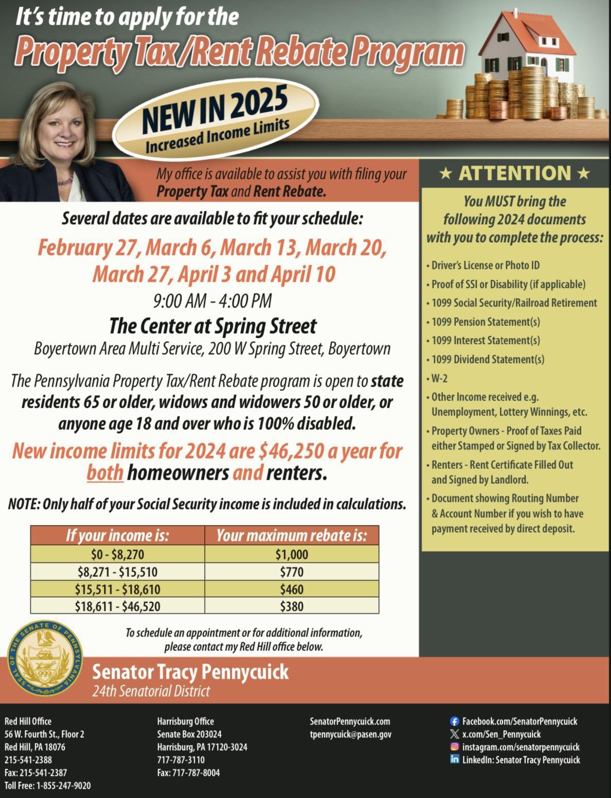Senator Pennycuick Property Tax/Rent Rebate Program
