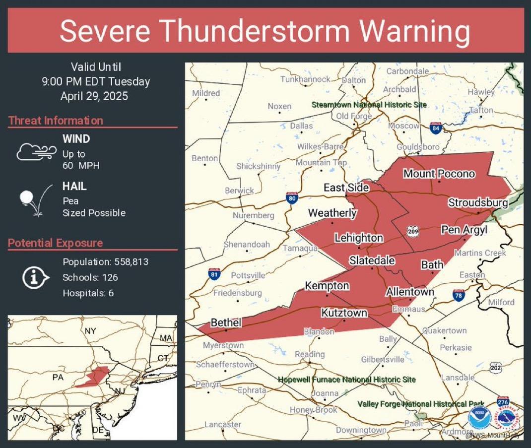 Severe Thunderstorm Warning Issued for Northern Berks County