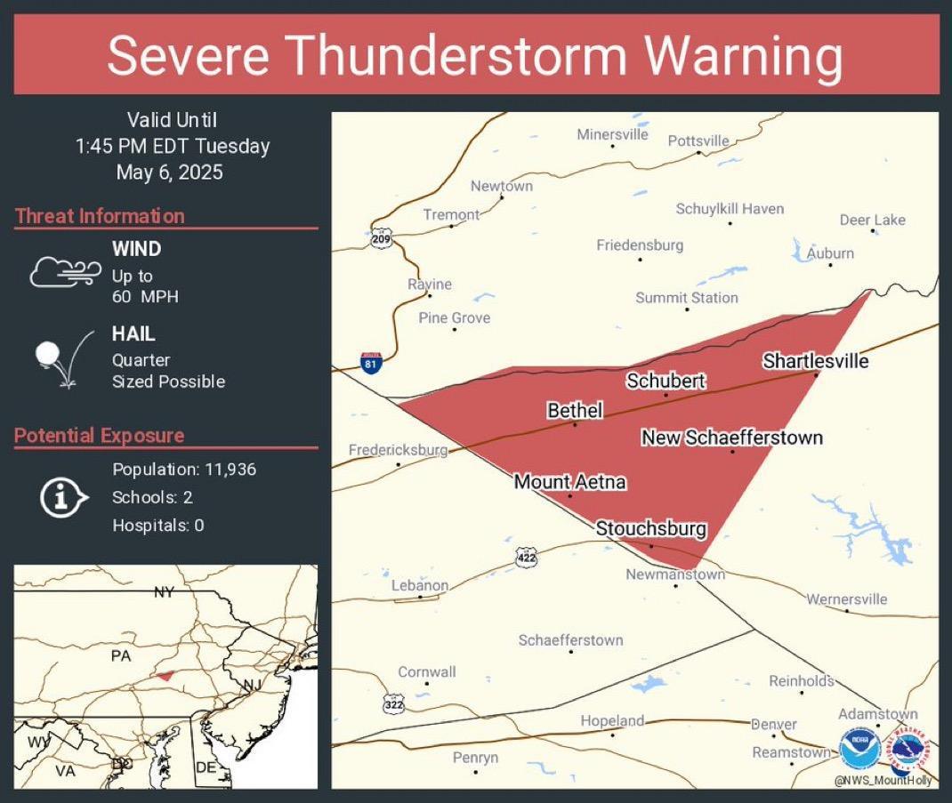 Severe Thunderstorm Warning - Northwestern Berks