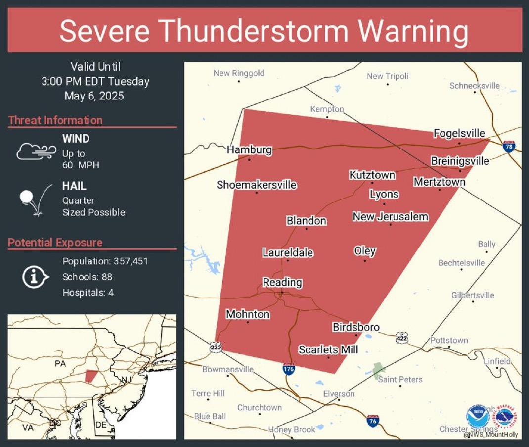 Severe Thunderstorm Warning: Central Berks