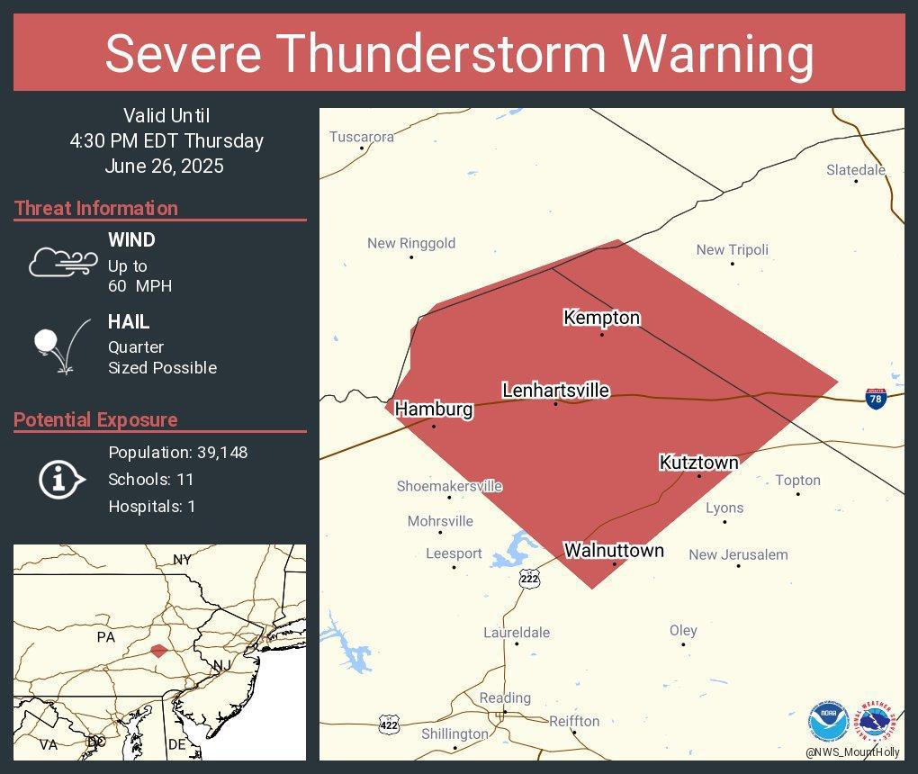 Northeastern Berks: Severe Thunderstorm Warning