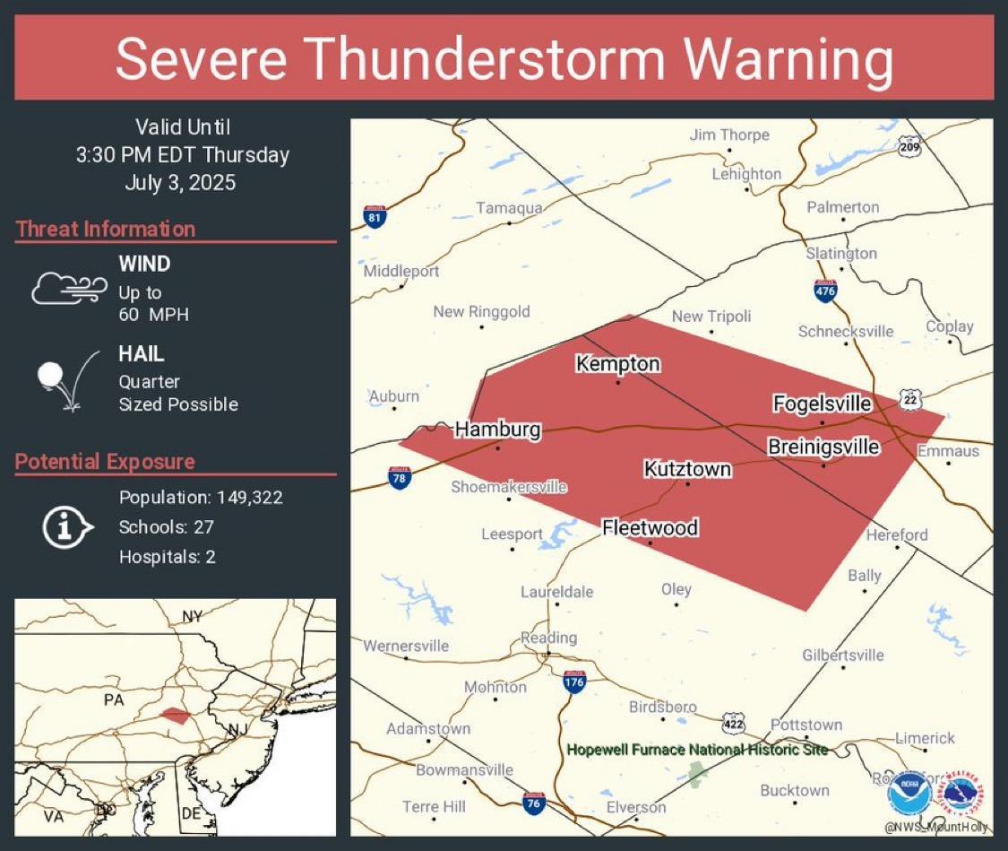 Severe Thunderstorm Warning: Northeastern Berks
