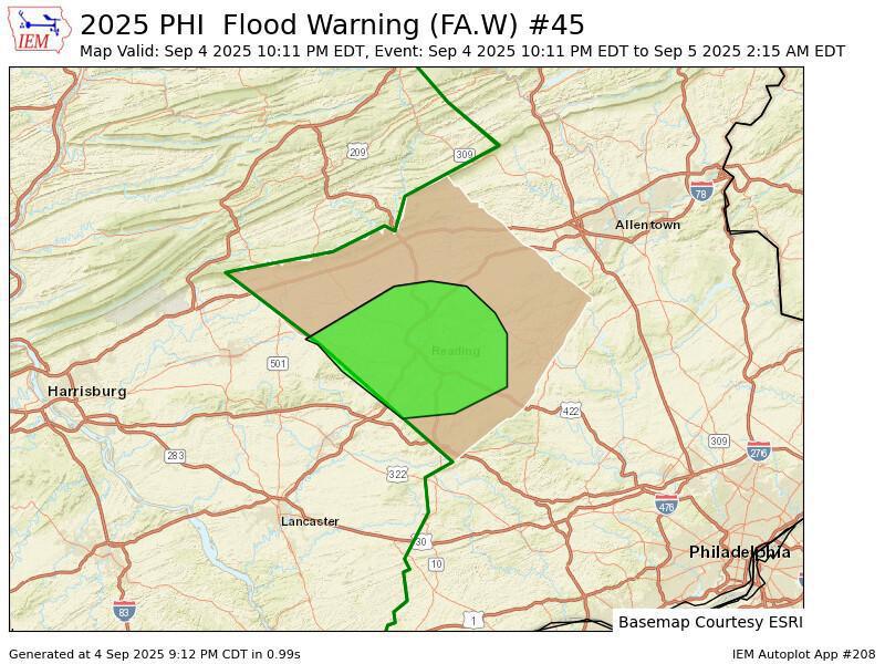 Flood Warning for Berks County