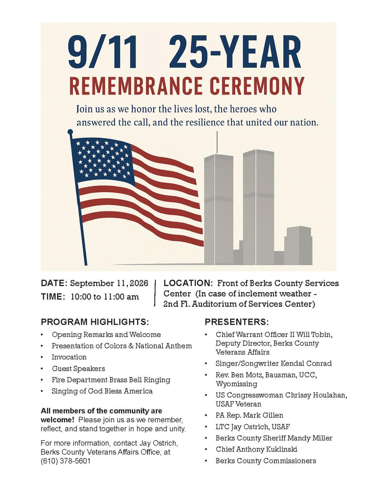 25th Anniversary Remembrance Ceremony for 9-11 at Berks County Services Center