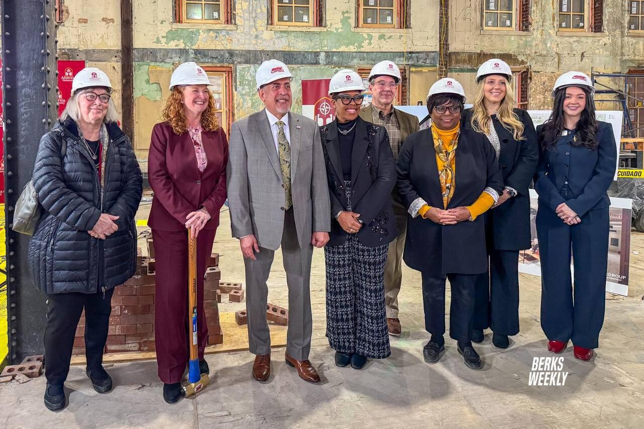 Alvernia University and community partners marked the next phase of the American House renovation in downtown Reading with a ceremonial wall-breaking Wednesday. The project will bring expanded healthcare services, student learning spaces, business incubation and a café operated by the John Paul II Center for Special Learning.