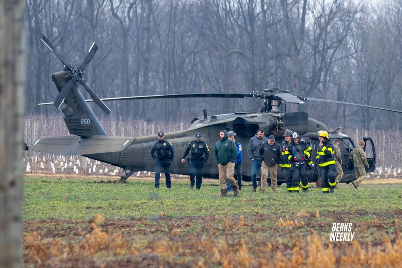 military helicopter made an emergency landing in a field in Robeson Township.