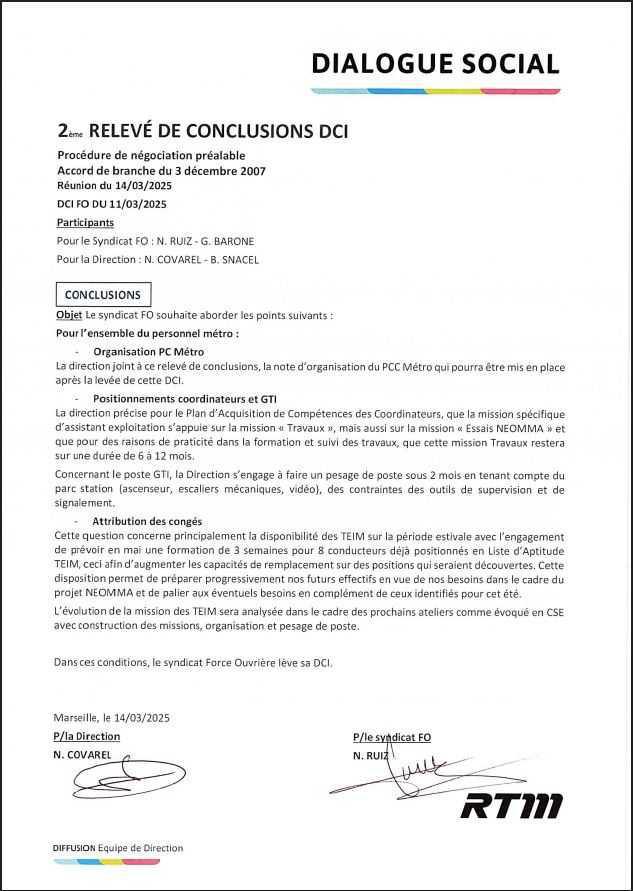 Relevé de Conclusions DCI - Métro