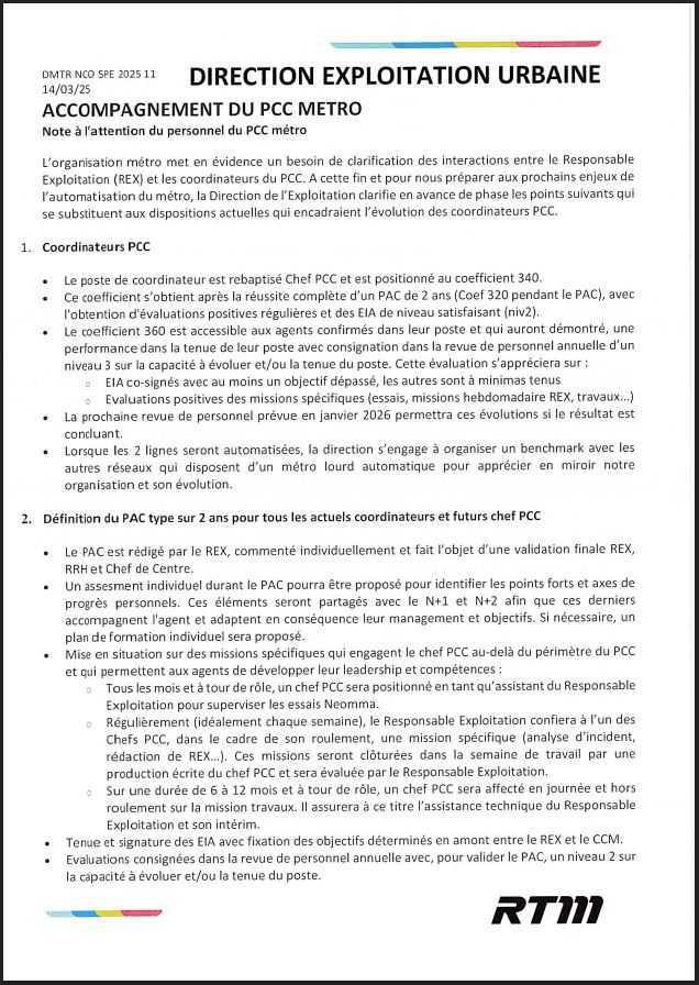 Relevé de Conclusions DCI - Métro